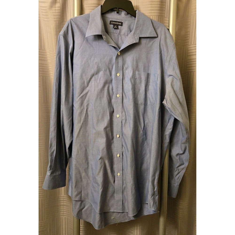 Lands End Shirt Mens 17 36 Tall Button Down Oxford Long Sleeve Pocket‎ Classic